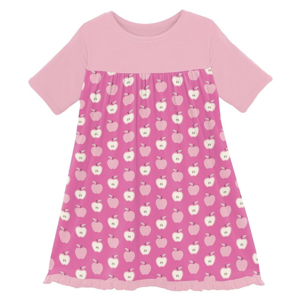 NEW KICKEE girls' short sleeve swing dress in tulip johnny appleseed
